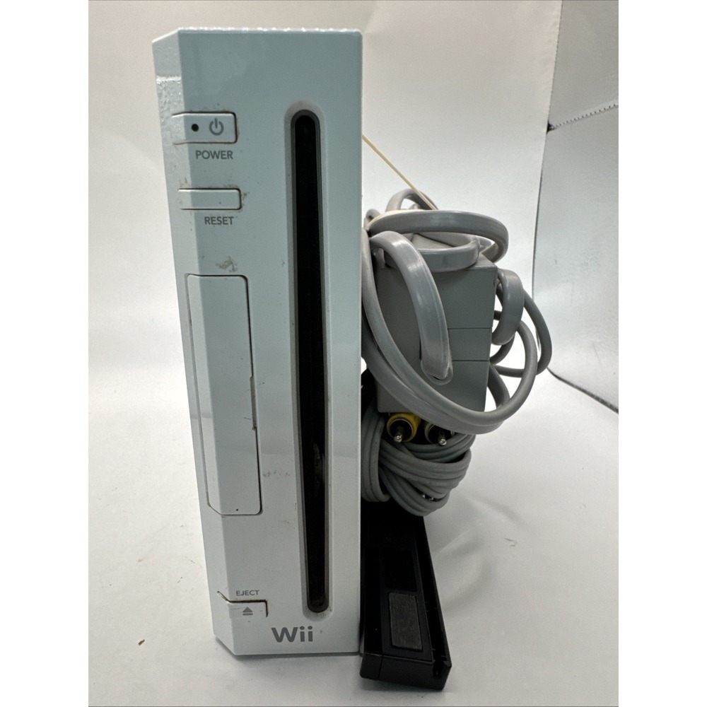 Nintendo Wii White Console with Gray Cables and Black Sensor Bar